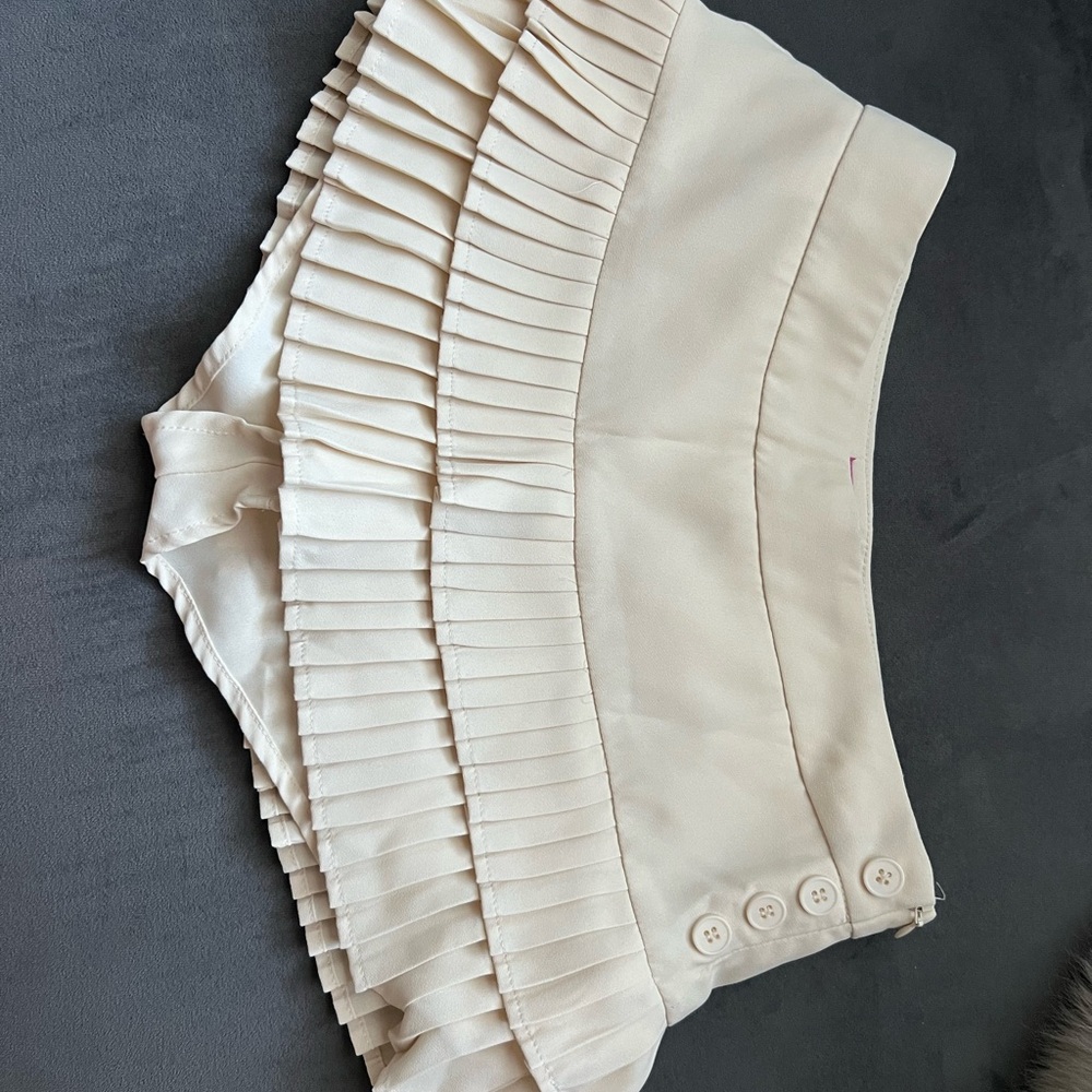 Edikted Cream Skirt with Pink Logo Tag